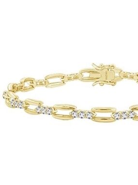 8" QVC Diamonique 2.20 carat Tennis Bracelet 14K Yellow Gold Plated Sterling